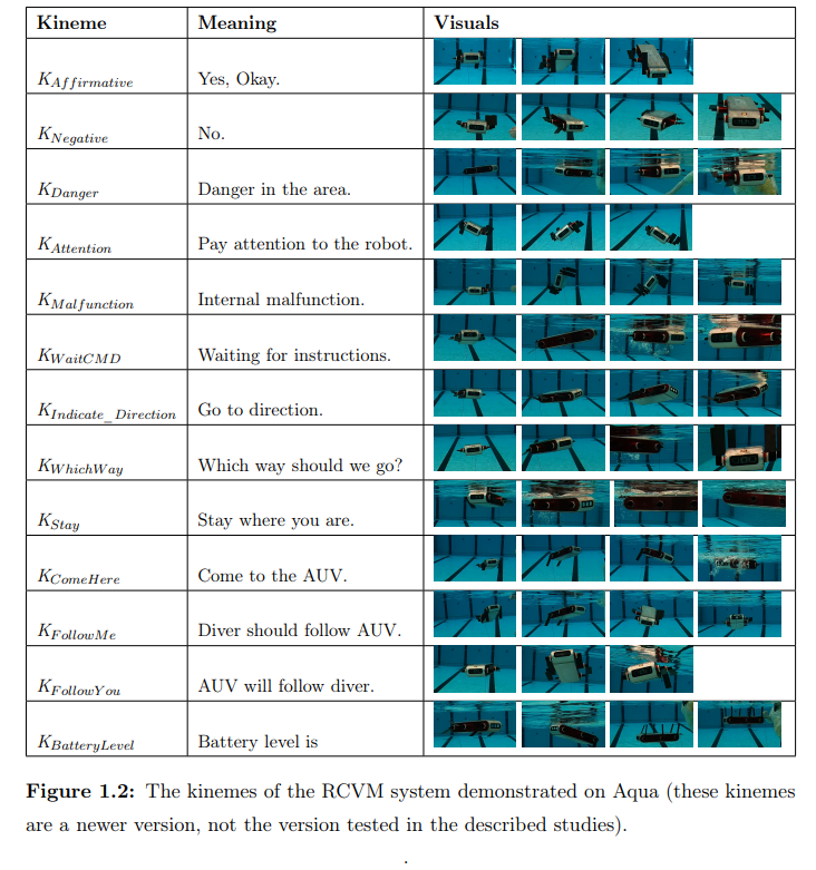 A table demonstrating Aqua's kinemes.